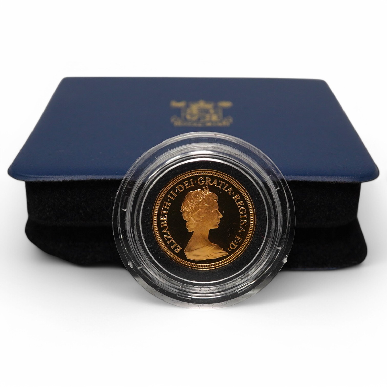 British gold coins, Elizabeth II, gold proof sovereign, 1979, in case of issue